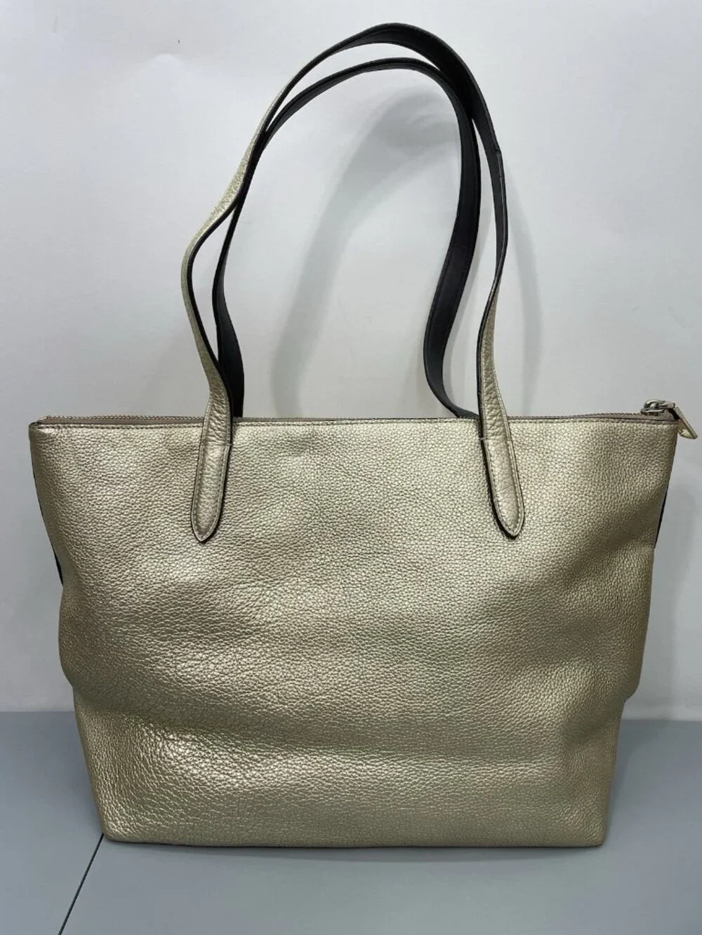 Coach Taylor Tote Shoulder Bag Zip Top Metallic Pebbled Leather Gold